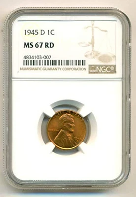 1945 D Lincoln Wheat Cent MS67 RED NGC - Image 1 of 4
