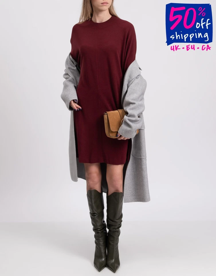 RRP €560 DSQUARED2 Jersey Short Dress Size XS Bordeaux Crew Neck Made in Italy - Image 1 of 4