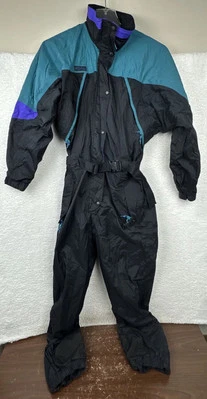Columbia Traje de Nieve Mujer Grande Traje de Esquí Una Pieza Babero de Nieve Retro De Colección Años 80 Cinturón Foto 1 de 4