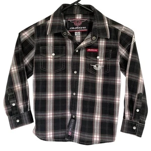 Camisa occidental Bullzeye para niños talla 6 algodón perla broches de presión bolsillos con solapa negra a cuadros - Imagen 1 de 11