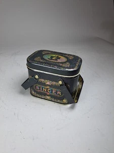 Vintage Bristolware Singer Sewing Tin Rainbow On Black With Handles - Picture 1 of 24