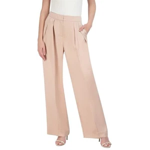 BCBGMAXAZRIA Womens Pink Pleated Satin Wide Leg Pants Trousers 12 BHFO 4296 - Picture 1 of 2