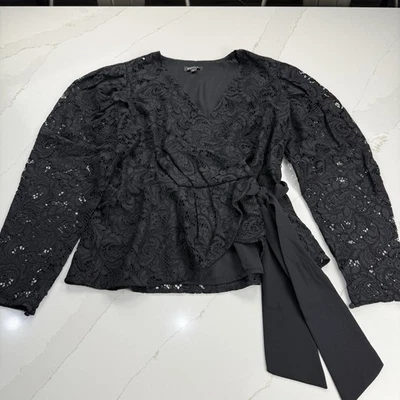 Express Faux Wrap Lace Top Womens Large Black Dark Fairy Romantic Whimsigoth - Image 1 of 4