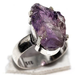 925 Silver Plated Amethyst Rough Ethnic Ring Handmade Jewelry Size US 6 GW - Picture 1 of 3