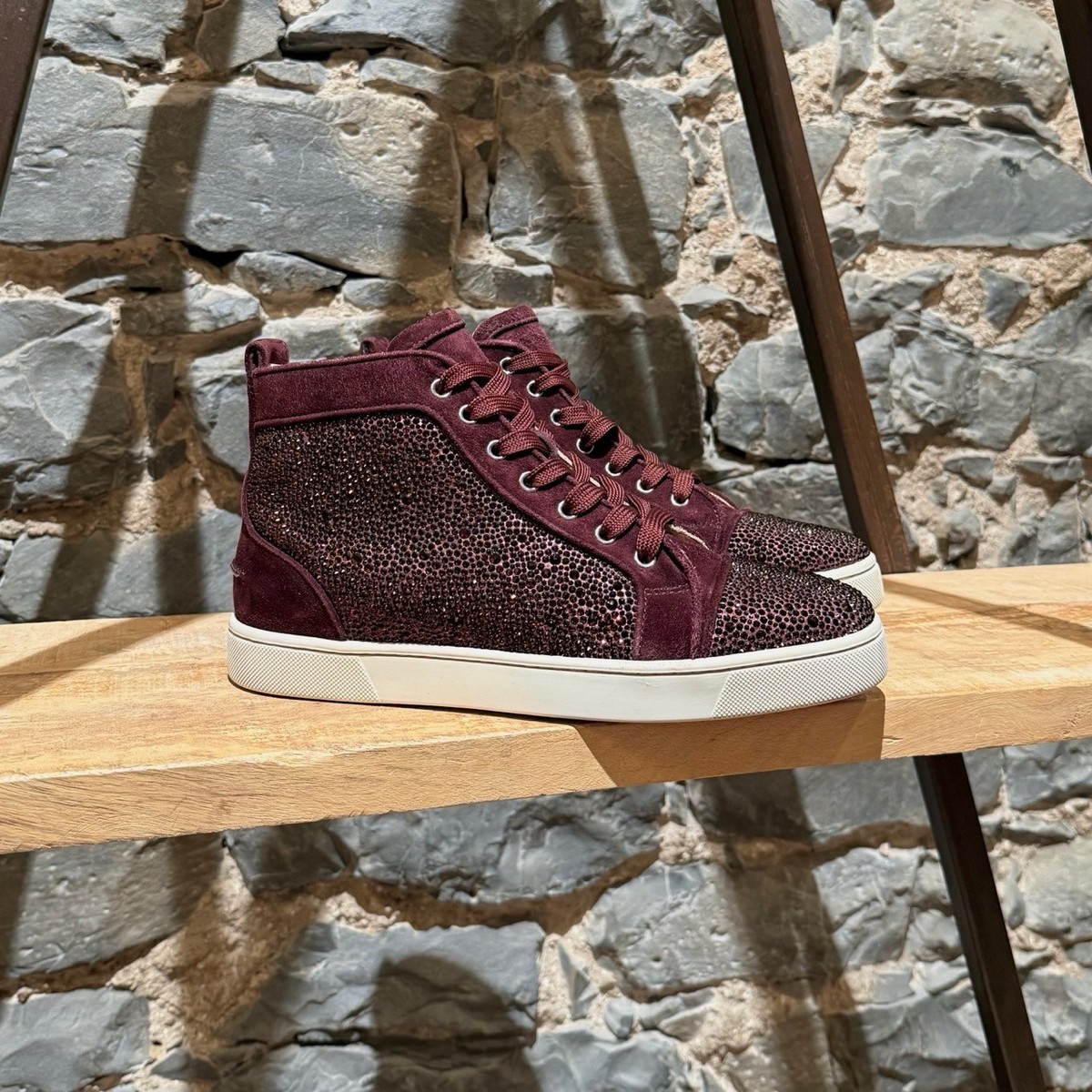 クリスチャン・ルブタン ブラウンスエード Louis ハイカット Christian Louboutin Purple Suede Casual Shoes for Men for