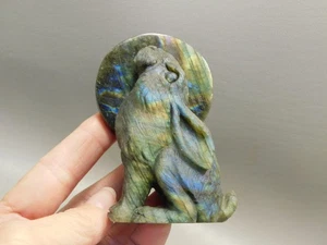 Rabbit Figurine Labradorite 3.3 inch Gemstone Animal Carving #O254 - Picture 1 of 11