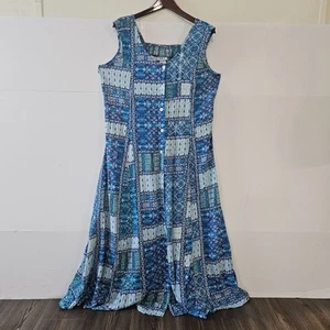 BFA Classics Gr. L Rayon blau Knopfleiste Maxi Hauskleid mit Patchwork Tank Multi - Bild 1 von 24