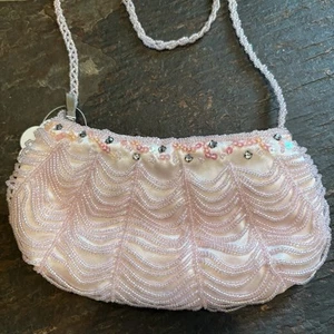 Borsa da sera rosa con perline e paillettes piccola nuova con etichetta - Foto 1 di 5