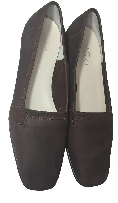 Mocasines sin cordones Sesto Meucci de cuero marrón gamuza 1 pulgada suela de goma tacón 81/2 N Foto 1 de 4