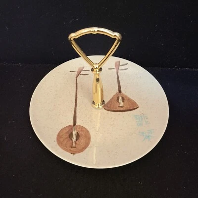 Vintage Red Wing Lute Song Tidbit Tray Round Serving Plate Center Handle MCM - Image 1 of 4