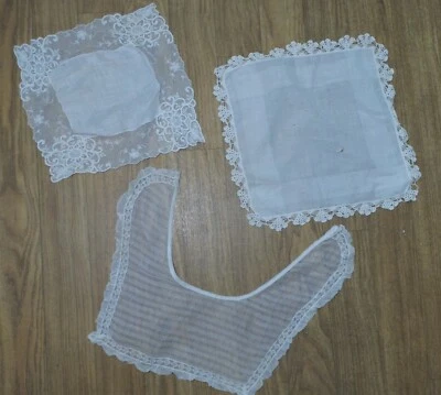 ANTIQUE LACE! Lot 3 LACE COLLAR CROCHETED Handkerchief ORNATE LACE Handkerchief  - Image 1 of 4