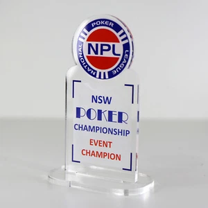 ACRYLIC COLOUR TROPHY AWARD CUSTOM DESIGNED FOR POKER CARDS CHAMPIONSHIP WINNER - Picture 1 of 3