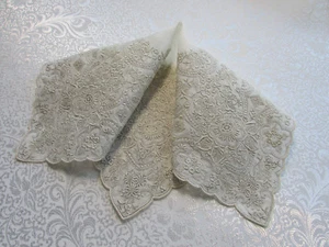 Vintage Cream Wedding Hankie Embroidered Open Thread Work  - Picture 1 of 12