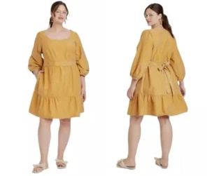 Ava & Viv Dress Women's Plus Size 1X NWT Balloon 3/4 Sleeve A-Line Mustard - Picture 1 of 12
