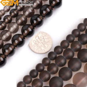 Genuine Round Natural Gemstone Smoky Quartz Beads Jewelry Making 15" Strand - Picture 1 of 49