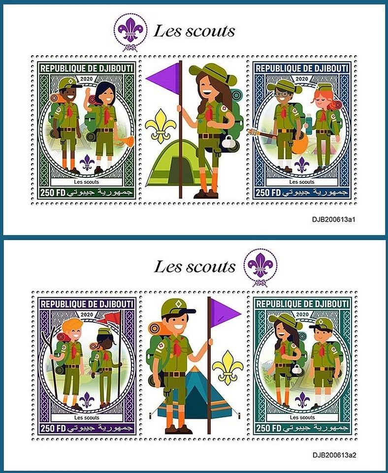 2 x SCOUTING Scout/Scouts MNH 2v-Stamp Sheets (2020 Djibouti) — 第 1/1 张图片