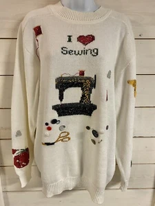 Women’s Stoney Creek Sewing Themed Sweater Crafter Quilting Sewing Machine Cute - Picture 1 of 10