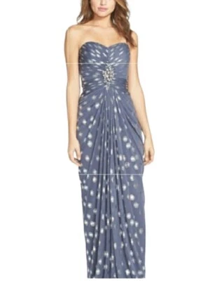 Adrianna Papell Foiled Dot Draped Mesh Gown Slate Gray Sz 2 - Image 1 of 4