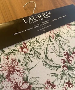 Ralph Lauren White With Poinsietta , Holly & Berries Cotton Set Of 4 Placemats - Picture 1 of 4