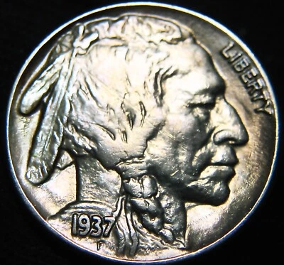 Nicely Toned Beautiful SHARP 1937-P BUFFALO NICKEL 5¢ FREE S&H! KH06MM - Image 1 of 2