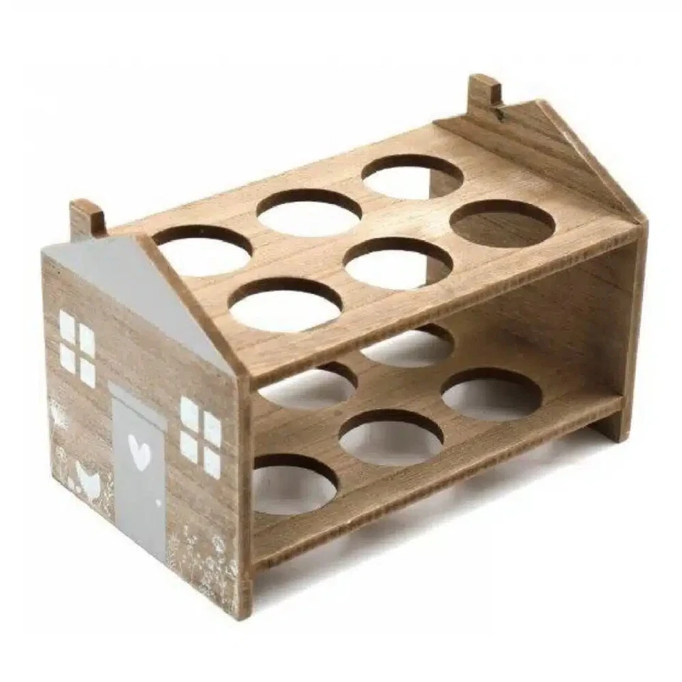 Kitchen Decor Wooden Two Racked 12 Egg Storage Holder Hen House - Image 1 of 1