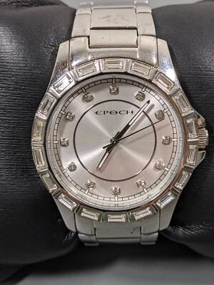 Epoch Womans Crystal Accent Silver Tone Round Case Stainless Band Watch 6 in - Image 1 of 4