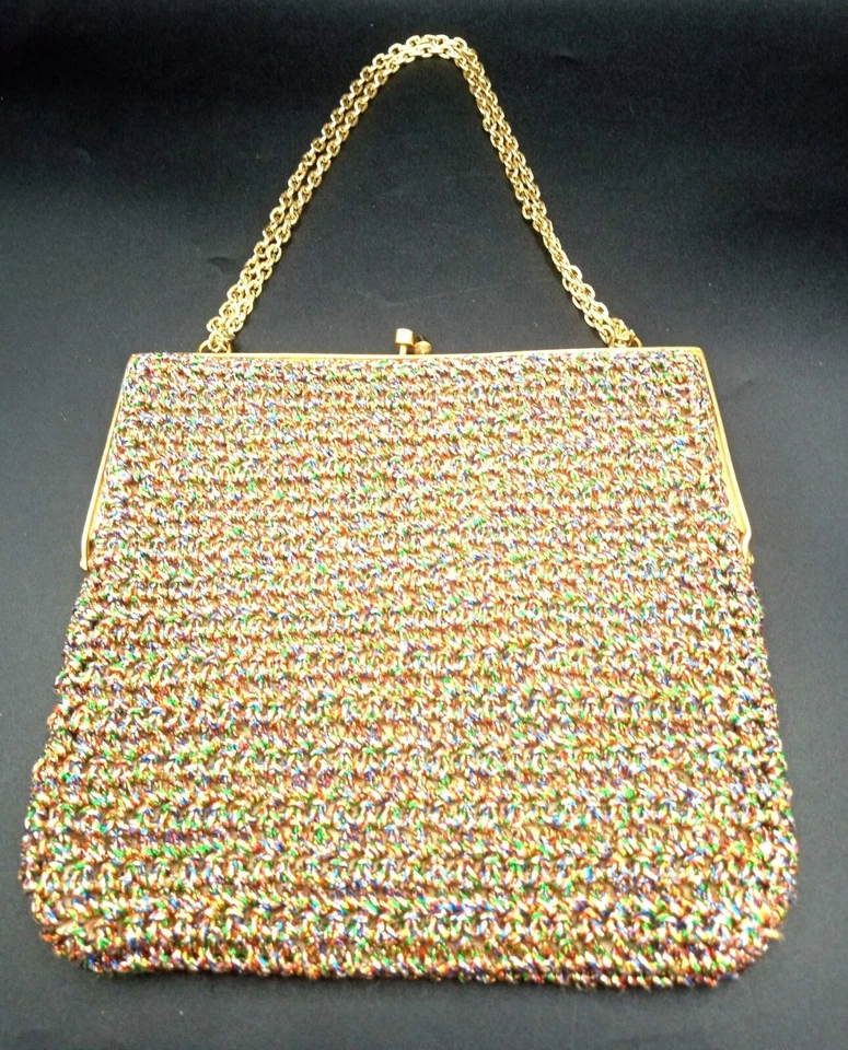 Evening Bag Rainbow Woven Walborg Hong Kong Brass Chain Vintage 60s Clutch Purse - Image 1 of 4
