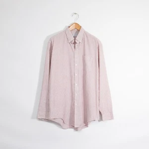 Vintage Manhattan Oxford Button Up Shirt Mens 17-37 Tall Red Striped Preppy USA - Picture 1 of 8
