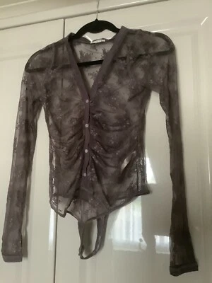 Free People Intimately Light Year Thong Sheer Lace Bodysuit - GREY - SMALL - NEW - Image 1 of 4