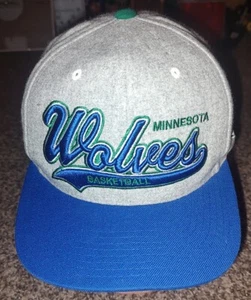 Mitchell & Ness NBA Minnesota Timberwolves Gray Wool Leather Strapback Hat - Picture 1 of 17