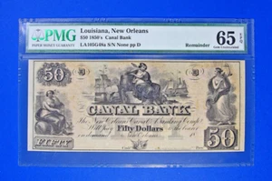 1850's $50 Canal Bank of Louisiana at New Orleans Obsolete PMG 65 EPQ Gem Unc - Picture 1 of 2
