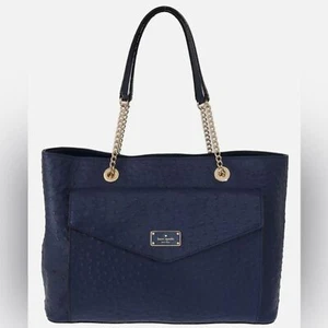 Authentische Kate Spade blaue Leder Halsey la Vita Straußen Handtasche und passende Wa - Bild 1 von 12