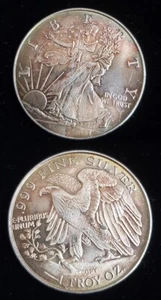 Vintage Walking Liberty 1 Troy Oz .999 Fine Silver Round Toned si1055 - Picture 1 of 1
