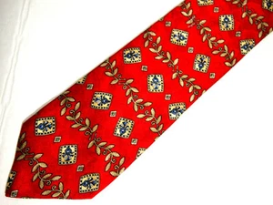 Robert Stock Mens Necktie Tie Red Beige Yellow Leaves Geometric 58" Career - Picture 1 of 4