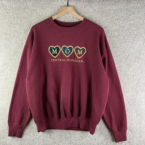 VINTAGE Central Michigan Chippewas Sweatshirt Mens Large Red 90s Mom Heart CMU Cover