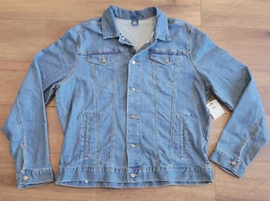 Denim Jacket Mens XL Trucker Blue Button Up Cotton Stretch Med Wash George NEW - Picture 1 of 14