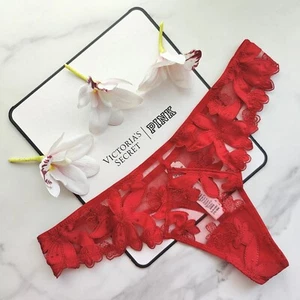 Victoria's Secret Very Sexy Ziggy Glam Mesh Floral Embroidered Thong Panty Red - Picture 1 of 8