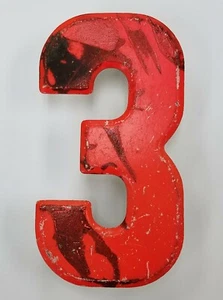 7.5" Commander Board Number 3 Sign Board Metal Orange Rustic Beveled Edge Patina - Picture 1 of 4