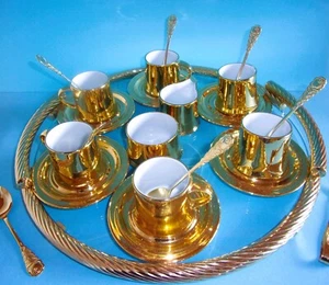 PORZELLAN ESPRESSO-MOKKA-SERVICE+TABLETT+BESTECK-LANGENTHAL SUISSE-GOLD-EDITION - Bild 1 von 13