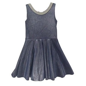 Zoe Ltd Mini Fit Flare Dress Girls Slate Blue Sleeveless Faux Leather Size 16 - Picture 1 of 10