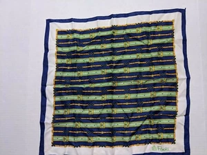 Bufanda Paoli Vintage Estampado Cinturón Azul Marino Verde Dorado 20.5"X20.5" LEER - Imagen 1 de 9