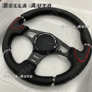 MOMO Black Car Sport Steering Wheel Racing 14inch 350MM Big Horn Flat Style - Picture 1 of 7