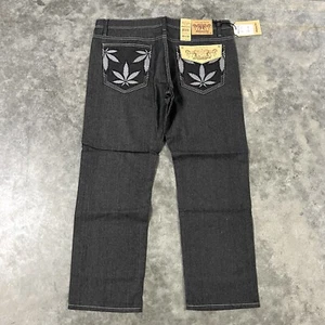 Pantalones de mezclilla holgados negros hoja de marihuana hierba Y2K vintage para hombre talla 40x32 nuevos de stock - Imagen 1 de 8