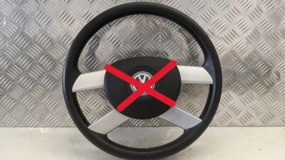 VW Polo 9N1 FUN Lederlenkrad Lenkrad Leder 4 Speichen silber  - Bild 1 von 4