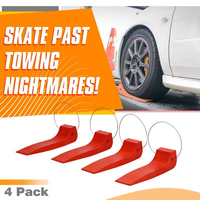 (4 Pk) Plastic Tire Skates for Tow Truck Wrecker Rollback Carrier Safety Orange - Image 1 of 4