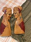 Mid-Century Geisha Woman Bust Set 2 Hand Carved And Painted Wood