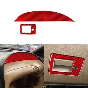 Red Carbon Fiber Co-pilot Dashboard Glove Box Panel Cover For Ford Mustang 96-03 - Picture 1 of 18
