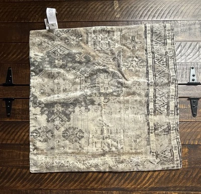 Pottery Barn Zayden Printed Velvet Pillow Cover 22x22” Square Grey New - Image 1 of 4