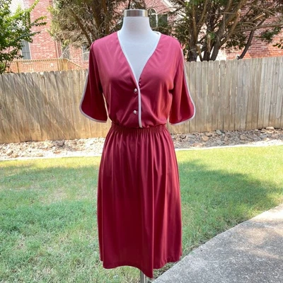 Vintage Sears Skirt Set Size Small Button Front V-neckline Short Sleeve Burgundy - Image 1 of 4