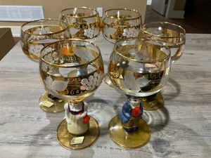 Goebel Hummel Figurine Stem Wine Glasses 14K Gold Trim Germany Complete Set 6 - Picture 1 of 5